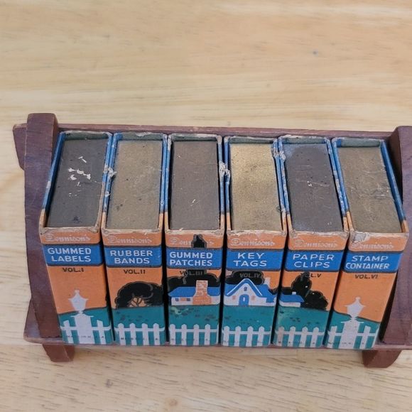 Vintage 40s 50s Dennisons mini bookshelf desk supplies - Picture 4 of 14